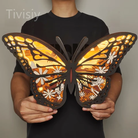 28.7 Inches Monarch Butterfly Wooden Animal Statues with Voice Control and Remote Control